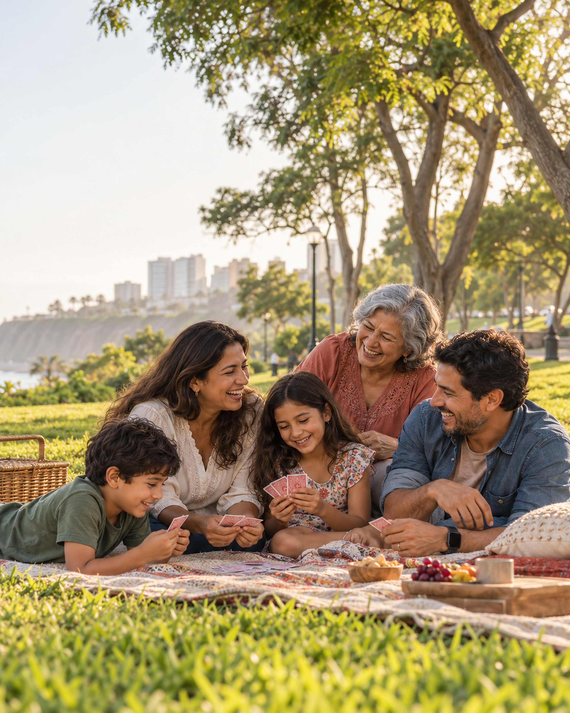 Familia disfrutando un picnic en el parque